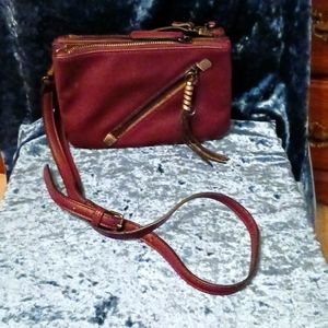 Sondra Robert's "Squared" burgundy/gold w/ gunmetal hardware crossbody/clutch